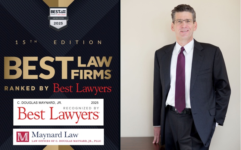 Doug Maynard headshot, Doug Maynard Law logo, Best Lawyers 2025 logo, Best Law Firms 2025 logo